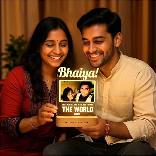Image of ZOCI VOCI Rakshabandhan Gift for Sister, Cousin Or Sibling Acrylic Personalized Engraved LED Photo Lamp - | Unique Rakhi Gift for Brother (Shine On, Bhaiya, Lamp Only)