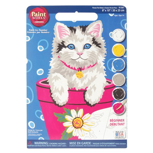 Dimensions Flower Pot Kitten Paint by Numbers for Beginners, 8'' W x 10'' L