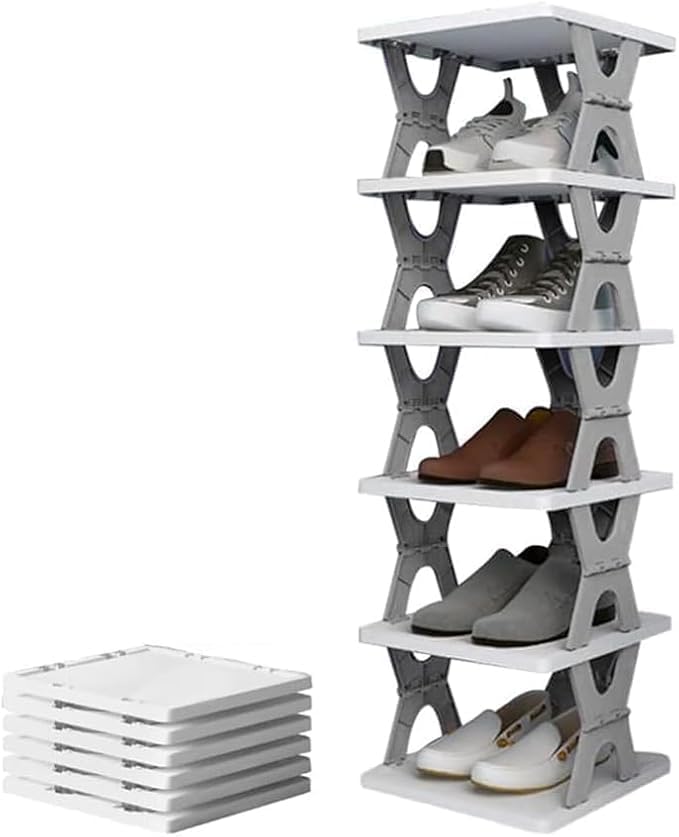6 Layer Shoe Storage Rack | Plastic Stackable Shoe Organizer with Book Storage Slots | Foldable Adjustable Shelf for Entryway, Closet, Bedroom & Corner Organization-image-23