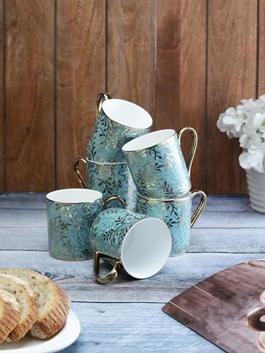Image of Clay Craft Fine Ceramic Melon Ebony Printed Tea Cup Set of 6-220 ml Each Tea Cups, Tea Cup Set of 6, Mugs for Coffee, Cups Set of 6, Mug Set, Ideal for Gifting, Perfect for Home and Office