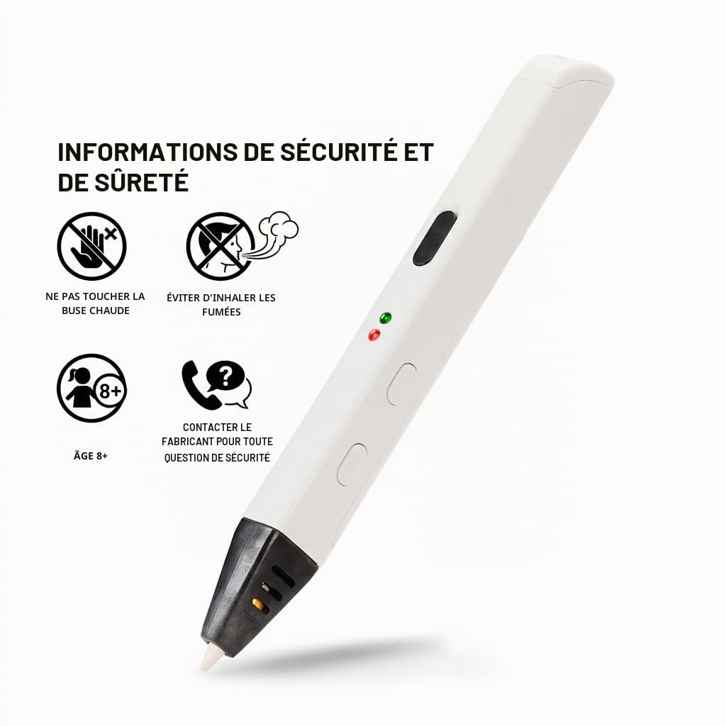 Stylo 3D avec 10 filaments PLA colorés (30 m) - Stylo d'impression 3D avec contrôle précis, adaptateur EU, outil de réglage, cadeau créatif pour adultes et enfants +8