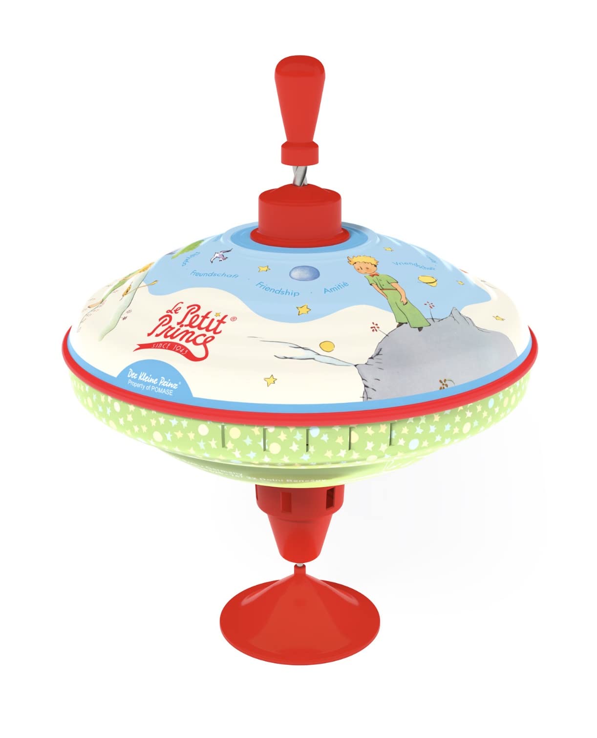 Lena 52248 The Little Prince Humming Top Diameter 19 cm, Metal Spinning Top, Sheet Metal Swing Top, Classic Pump Spinner Top with Tip, Toy Spinner for Children from 18 Months