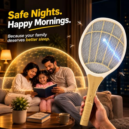 Image of HUNTER Premium Rechargeable Mosquito Swatter Bat | Electric Insect & Fly Zapper Racket | Portable Bug Killer for Home, Office & Outdoor Use, Gold, (Pack of 1)
