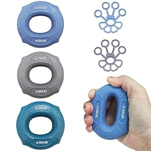 Grip strength trainer Hand grip strengthener, Forearm exerciser, Workout Set for Hand and Wrist Muscle Trainer Stress Relief, Silicone Ring for Muscle Training, Sports, Rock Climbing and Fitness.