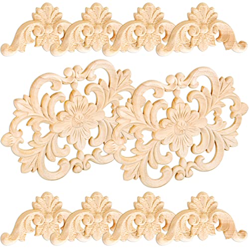 Vicenpal 10 Pcs Decorative Wood Appliques Onlays for Furniture Door Center Onlays DIY Wood Carved Decal Bed Door Wardrobe Furniture(Corner Edge Applique,8.66 x 5.51 x 0.31 Inches)