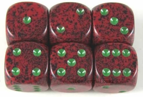 Strawberry Speckled Dice with Green Pips D6 16mm (5/8in) Pack of 6 Wondertrail