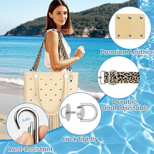 Image of Strap Wrap for Bogg Bag Accessories, Adjustable Crossbody Shoulder Straps with Rustproof Metal Connectors, Premium Non-slip Leather Handle Wrap for XL Medium Small Bog Bag Beach Rubber Tote Bag, Set B