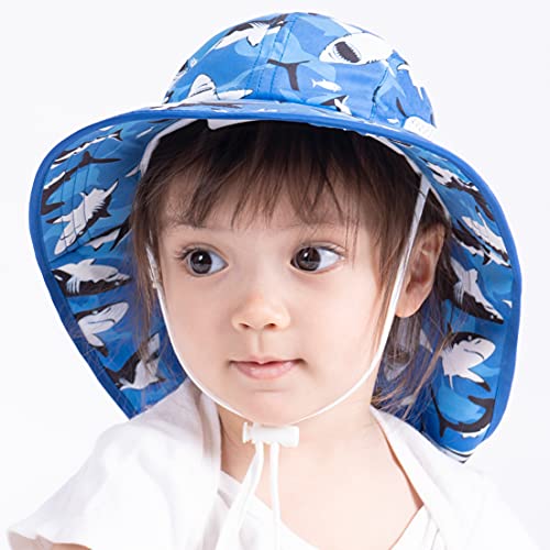 Kids Wide Brim Neck Flap Sun Hats Summer Uv Protection Baby Toddlers Boys Girls (Shark, 12-24 Months) #TOP4