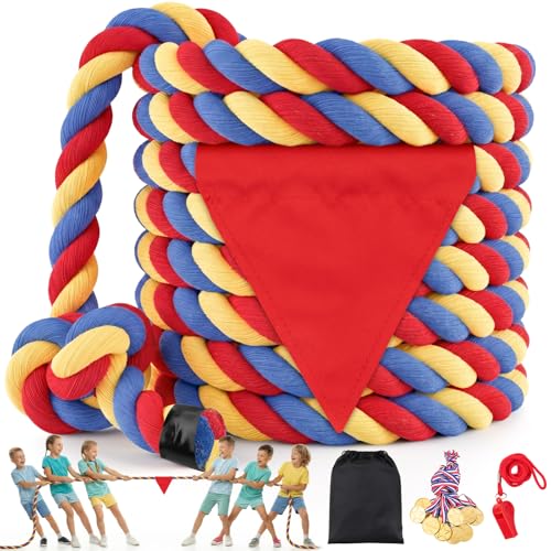 HOKINETY Tug of War Rope for Kids & Adults - 20ft Soft Cotton Outdoor Pulling Rope with Flag for Team Building Activities Field Day Family Reunions Birthday Parties Camping Games by HOKINETY - Used condition - US$13.99