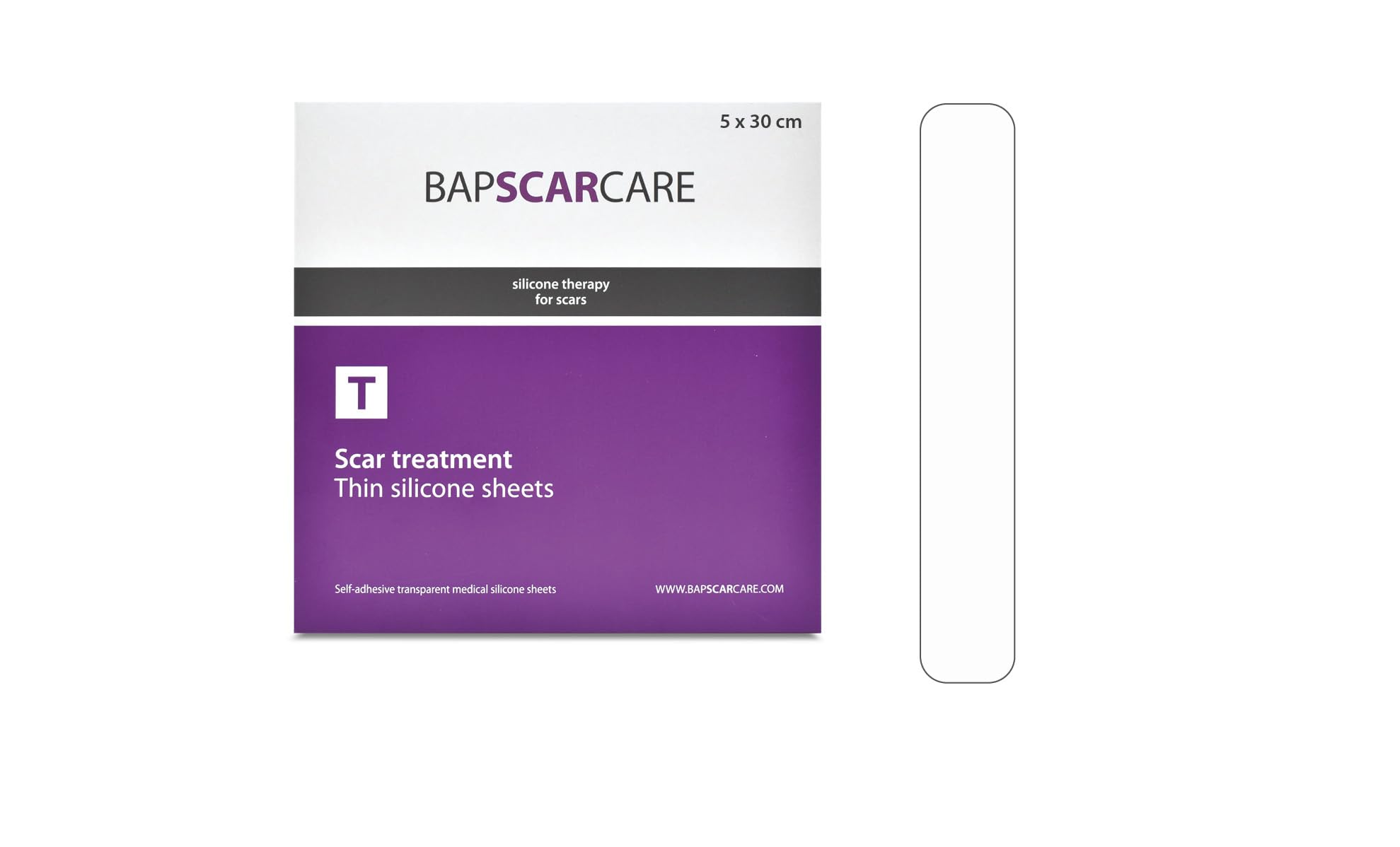 BAPSCARCARE T - Thin silicone patch - Relief scar complaints - Unlimited freedom of movement - Reusable - Highly flexible and self-adhesive - 5 x 30 cm