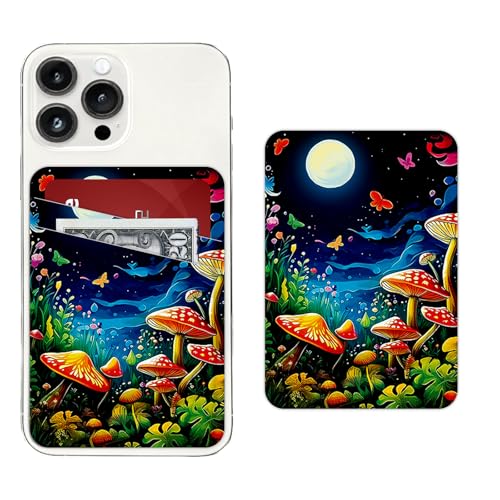 Dooyilets Cell Phone Card Holder for Phone, Leather Card Holder for Phone Case, Adhesive Pocket, Credit Card Holder Stylish Slim Wallet Suitable for all Smartphone Backs and Phone Cases (Mushroom)