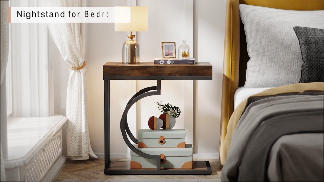 Amazon.com: Tribesigns Narrow Side Table Brown Black C Shaped End