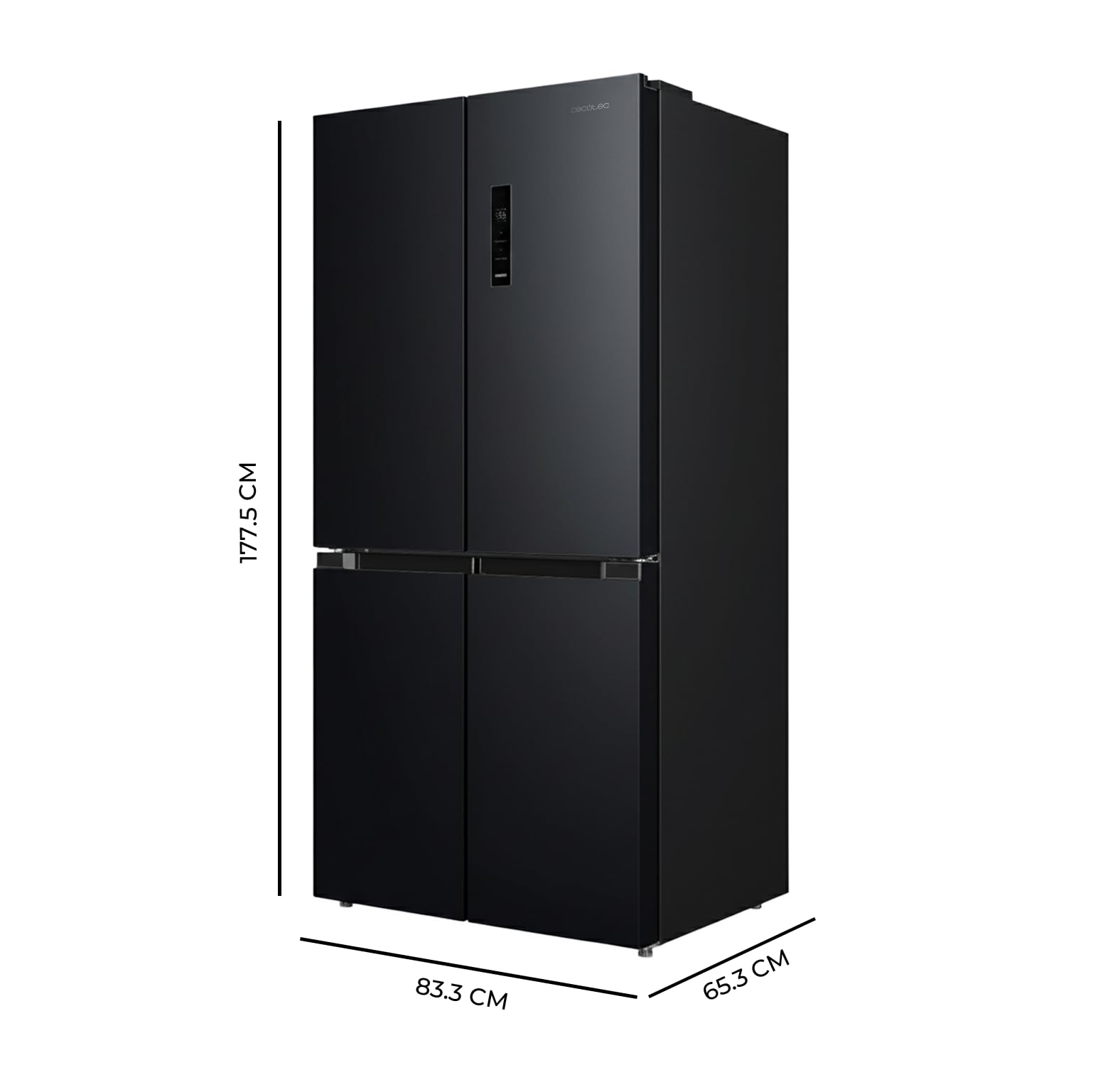 Cecotec Réfrigérateur 4 Portes Total No Frost de 474L Bolero CoolMarket 4D 474 Dark E. 177,5cm de Hauteur, 83,3 cm de Largeur, Classe E, Ultra Silencieux, Compresseur Inverter Plus, Inox Noir