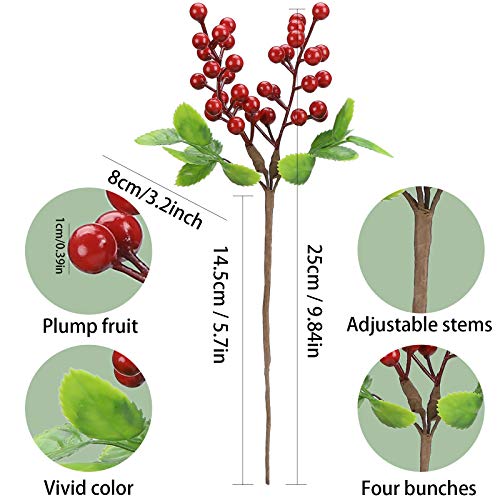 Felice Arts Artificial Red Berry, 12 Pack Christmas Berry Stems Faux Holly Berries Branches for Christmas Tree Fireplace Wreath Crafts Holiday and Home Decor
