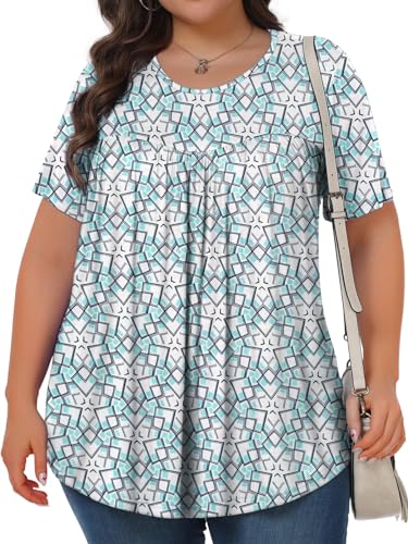 Image of Tencede Womens Plus Size Tops Tunic Short Sleeve Crew Neck Shirts Casual Soft Blouse 1X-5X