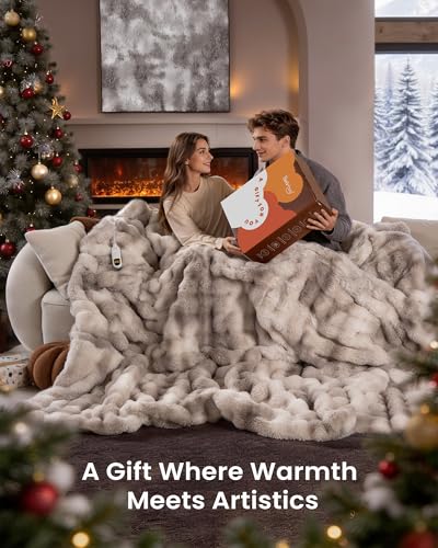 Image of Bearhug Heated Blanket Full Size 77 inchx 84 inch, Luxurious Faux Rabbit Fur Dual-Sided Electric Blankets, 10 Heat Settings Heated Throw, 9 Hour Auto Shut-Off, Machine Washable,Gift-Ready Elegant Packaging
