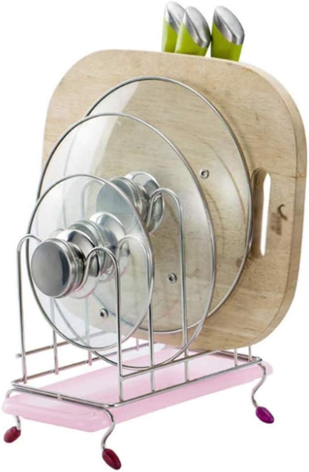 Pot Lid Organizer Stand Holder Rack with Removable Drain Tray Rest for Kitchen ge