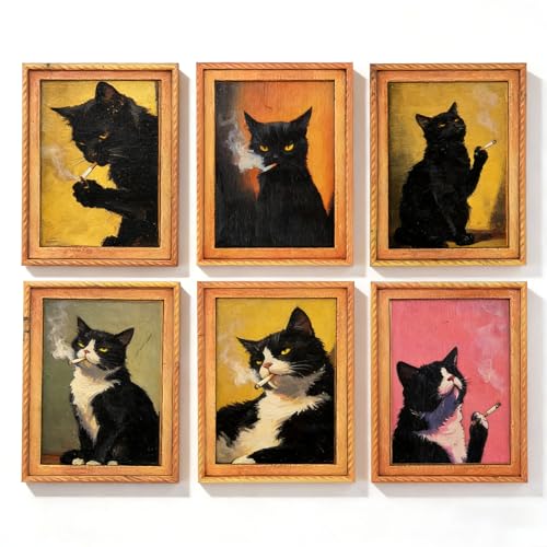 Imanes para nevera gato negro vintage set de 6