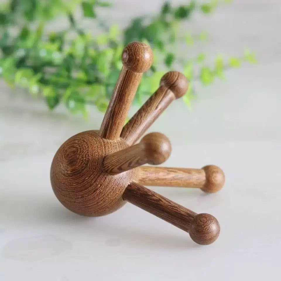 Image of Beaute Secrets Head Massager for Scalp | Wooden Trigger Point Massager Spider Shape 5 Legs | Gua Sha Wooden Body & Scalp Massage Tool | No Heat or Electricity | Relieves Stress, Muscle Stiffness & Improves Hair Growth Naturally, Brown