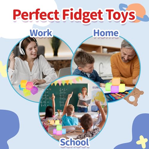 Image of 6 Pack Stress Cube Squishy Stress Balls for Adults Kids, Sensory Fidget Toys for Anxiety Stress Relief, Calming Toys Slow Rising Stress Balls Stretchy for Autism & ADHD, Malt Sugar Ball