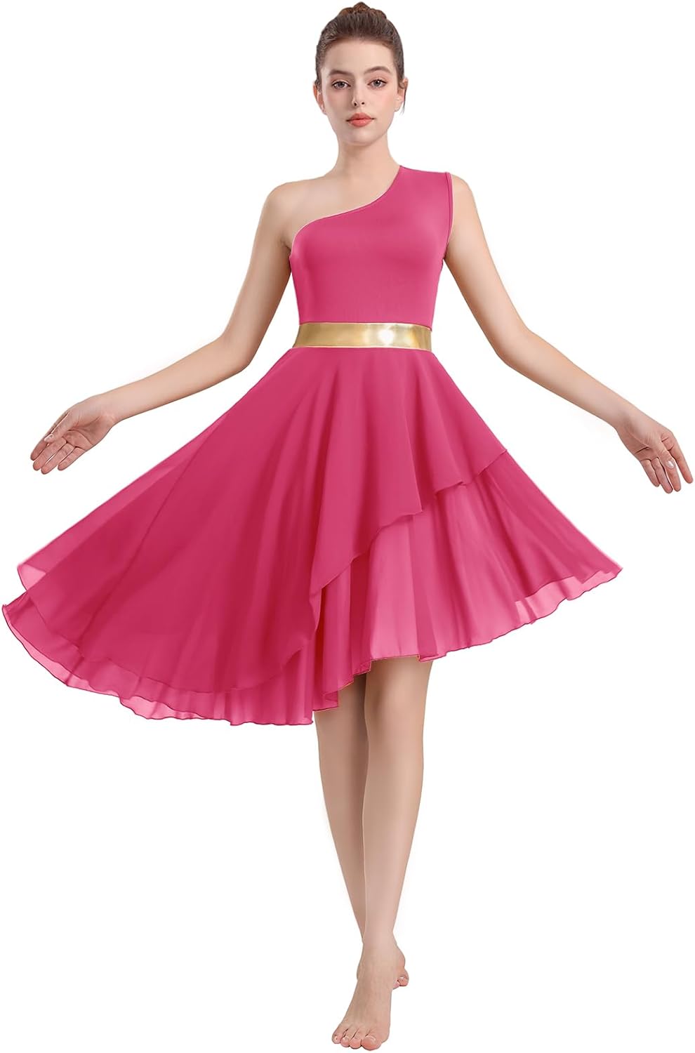 Women's Praise Dance Dress One Shoulder Liturgical Worship Overlays Dress Irregular Hem Lyrical Dancewear