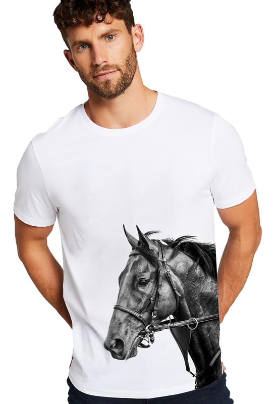 EpikoDrop Shoulder Black Horse Print Graphic Tshirt for Men | Unique Animal Print Tshirt for Men