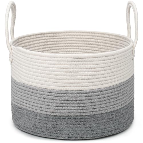 Rieeyrslza Wäschekorb für Decken 32L Geflochten Wäschesammler Baumwolle Seil Korb Faltbare Vielseitiger Aufbewahrungskorb mit Henkel Geeignet für...
