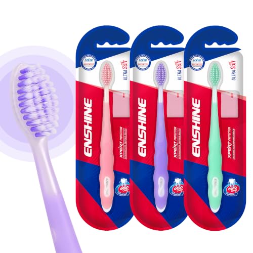 Image of Enshine Expert Protection Toothbrush for Adults - Pack of 3 | Double-Tapered Ultra Soft PBT Bristles | Premium Tooth Brush Set for Sensitive Gums | Deep Gum-Line Plaque Removal | Manual Toothbrush with Non-Slip Grip Multicolor