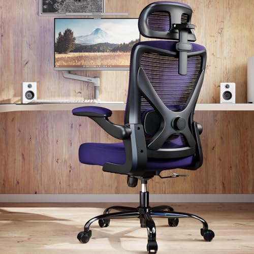 Image of Office Chair - Ergonomic Office Chair with Back Support, Ergonomic Computer Chair - Home Office Desk Chairs, 330lbs Wide Seat Big and Tall Office Chairs with Headrest, Comfy Desk Chairs (Purple)
