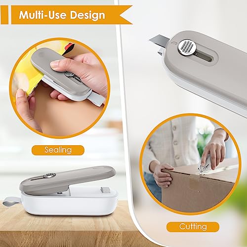 FEPPO Mini Bag Sealer, Bag Sealer with Cutter 2 in 1 Heat Sealer, Portable Chip Sealer Handheld Food Sealer Mini Sealing Machine For Plastic Bags Chip Bags Food Storage (Battery Included)