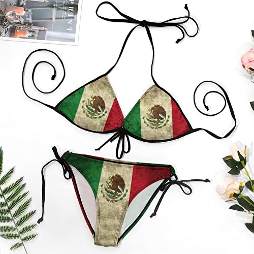 Lurhonp Womens Mexican Flag Plus Size Swimsuit Sexy Halter Triangle Two Piece Bikini Set2