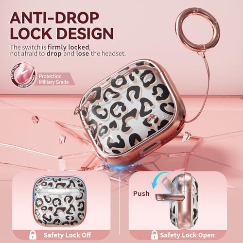 Image of Inesore for AirPods 4 Case Cover 2024 with Lock-Black+Brown Leopard | Two-Piece Design,with Gold Keychain & Cleaning Pen,Support Wireless Charging,Cute Luxury Case for Women Girly