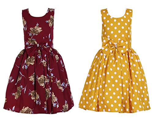 Image of Casual Frock for Baby Girls,Blue Printed and Olive Printed,Pack of 2