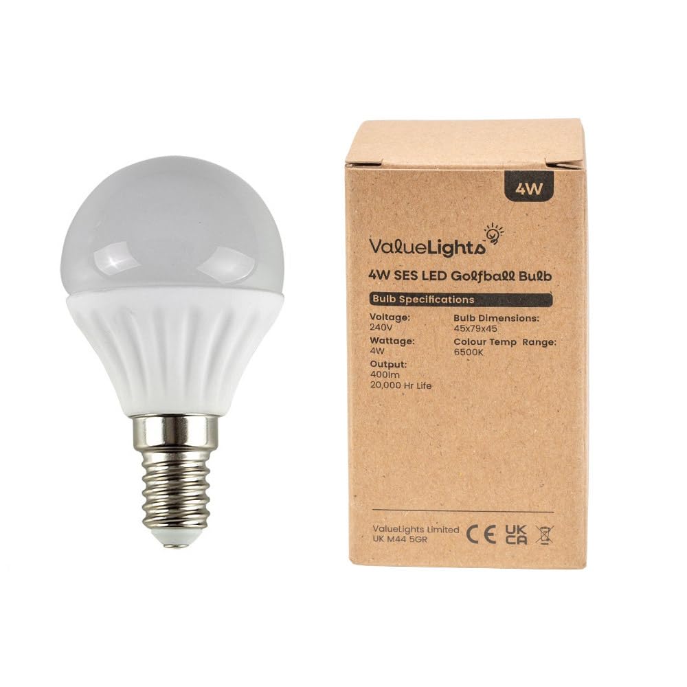 ValueLights E14 Golfball LED Bulb 4W Cool White 6500K 6 Pack