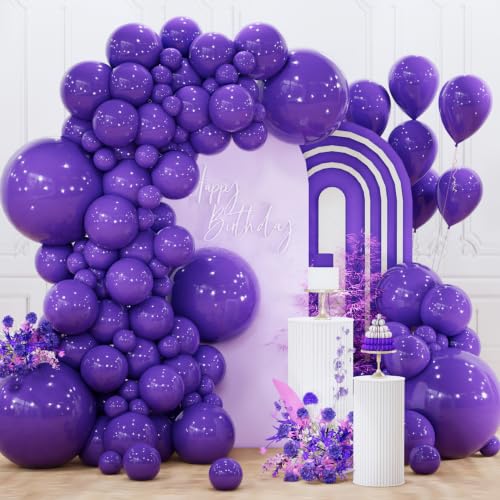 Image of PartyWoo Dark Purple Balloons 130pcs Different Sizes of 18 12 10 5 Inch Royal Purple Balloon Arch Kit Garland for Birthday Baby Shower Graduation Anniversary Bachelorette Party Decorations Purple-Y16