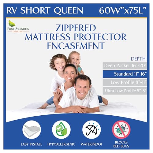 RV Short Queen Mattress Protector (60 Wx75 L) Waterproof Zippered Encasement Hypoallergenic Premium Bed Cover Protects Against Bedbugs Dust Allergies