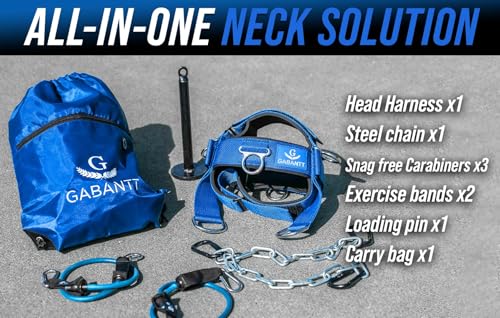 Image of Neck Trainer Exerciser Equipment. Neck Harness Weight Lifting Kit | Neck weight lifting harness, 2 resistance bands, workout pin, iron neck chain. Head harness neck training strengthener men