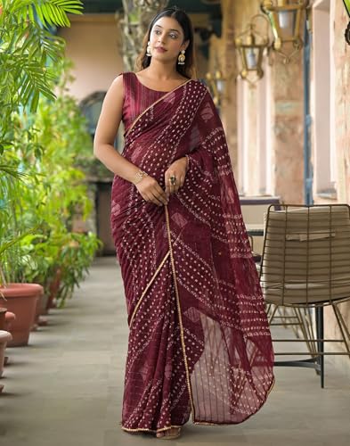 Image of SIRIL Women's Georgette Bandhani Printed Saree With Unstitched Blouse Piece