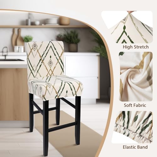 Image of SearchI Bar Stool Covers Set of 4, Stretch Washable Barstool Seat Covers, Counter Height Chair Covers for Kitchen Dining Room Cafe (Brown Green Stripe)