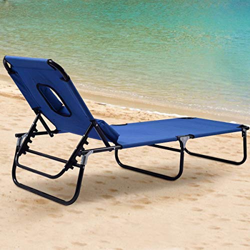 G Chaise Lounge Chair Outdoor Folding Bed Patio Beach Camping Recliner w/Hole for Face Pool Yard, Support 300 Lbs