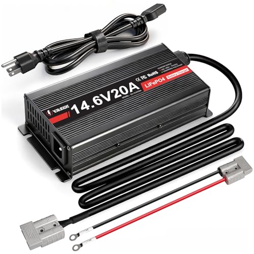 YILEIDE 12V 20A Lithium Battery Charger 14.6V LiFePO4 Battery Charger with Anderson Connector for Deep Cycle Batteries of RV Boat Off-Grid and Solar Systems
