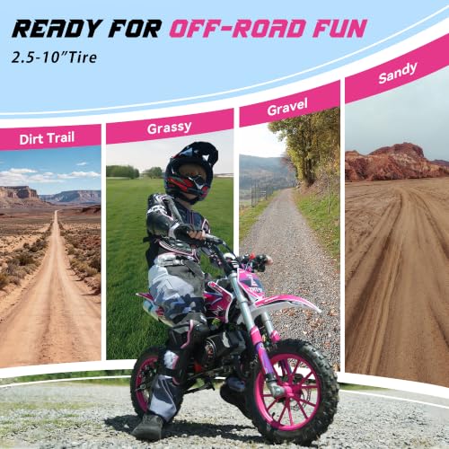 50cc Kids Dirt Bike, 2-Stroke Gas Powered Mini Dirt Bike for Kids 8–14, Off-Road Gas Dirt Bike with Disc Brakes, 2.50-10 Tires, Pull Start - Image 4