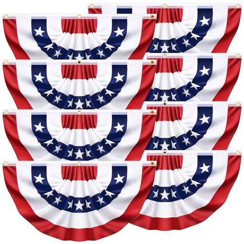 Image of 8 Pack American USA Pleated Half Fan Bunting Flags 1.5 x 3 Feet Bunting Flags Outdoor Patriotic Half Fan Banner Flag for Memorial Day Fourth of July Independence Day 4th of July Decorations