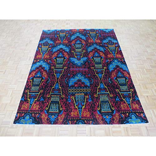 Oriental Rug Galaxy Hand Knotted Ikat Sari Blue Silk Oriental Rug - 8 x 10'4