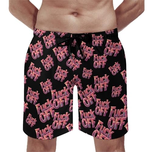Fuck Off Glitter Mens Swim Trunks Quick Dry Beach Swimming Shorts with Mesh Lining and Pockets