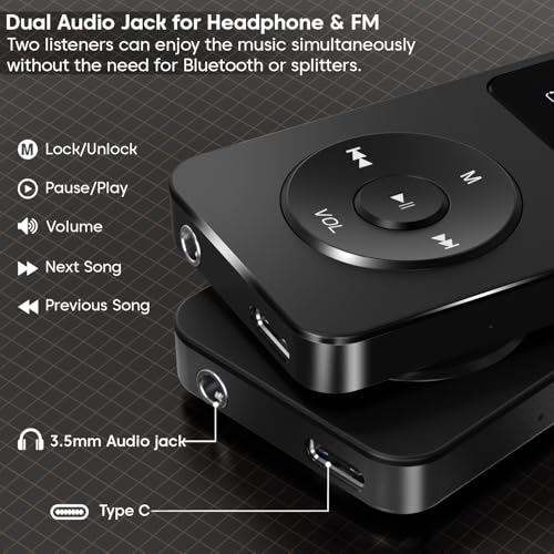 Image of Sounce 16GB Mini MP3 Music Player with Bluetooth 5.4, HiFi Lossless Sound, Video Playback, Voice Recorder, FM Radio, E-Book Reader, and Loudspeaker | Expandable up to 128GB (Black)
