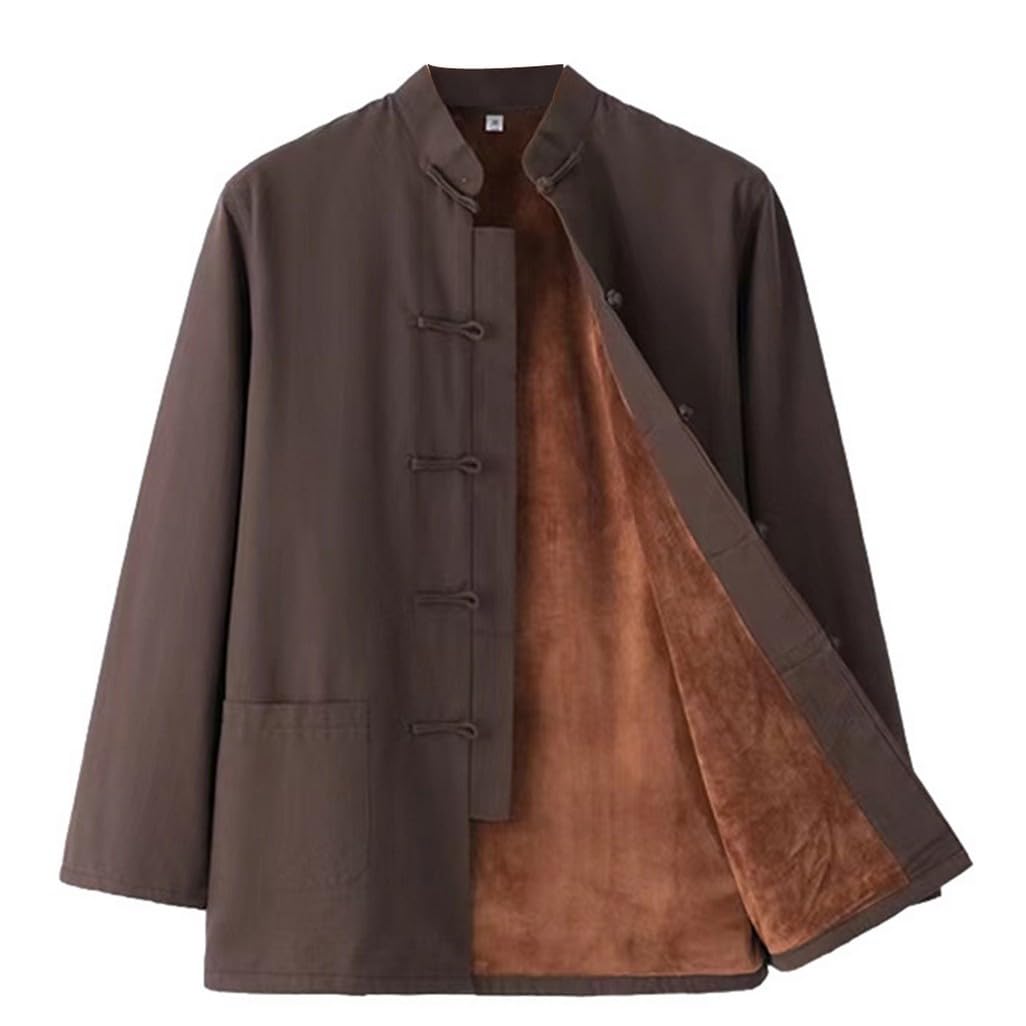 Abito Invernale Invernali Abiti da Uomo Hanfu Abiti Tradizionali Cinesi, Abito di Arti Marziali Kung fuiformi Giacca Chun Giacca a Maniche Lunghe Tai Chi Camicia Uni brown-4XL