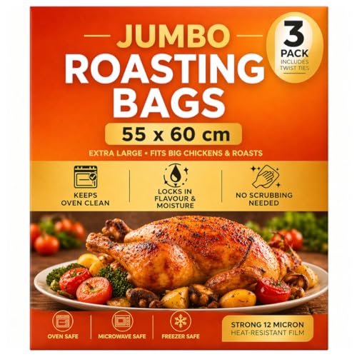 LND Gifts Extra Large Turkey Roasting Bags: 3 Jumbo Roasting Bags for Oven 55cm x 60cm Easy Roast - Large Turkey Bags With Ties For Oven Microwave and Freezer Use.