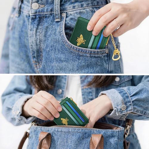 Image of SEAVILIA Card Holder Keychain Wallet for Women with ID Window RFID Coin Purse Bee Gifts Slim Minimalist Small Wallet