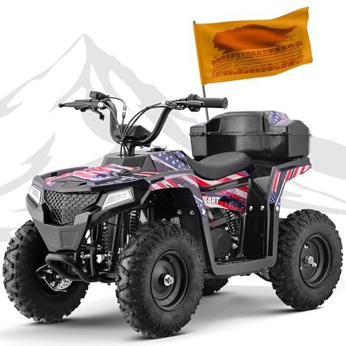 Ofcesw 4 Wheeler for Kids, 4-Stroke 40cc Four Wheeler Max Speed Up to 15.5MPH with Dual Spring Suspension and Storage Box, Kids Gas 4 Wheeler Support Up to 165 LBS (Flag01)